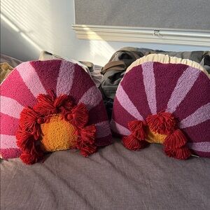 In Bloom by Jonquil Vibrant Sunburst Accent Pillow Set in Red and Purple
